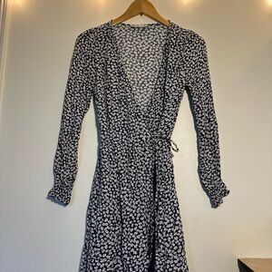 Abercrombie & Fitch Black Wrap Dress with White Floral Ditsy